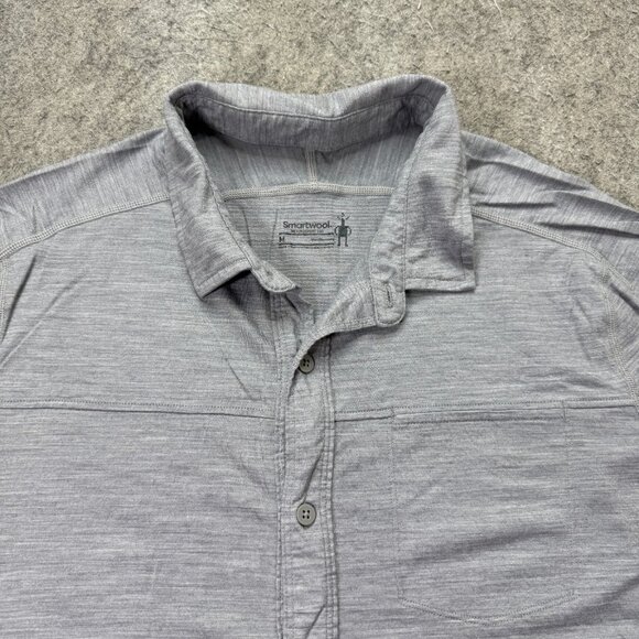 SmartWool Merino Wool Sport 150 Button Down Shirt Men M Gray Hiking Tech - Picture 1 of 14